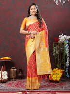 Vedant Vastram Orange Color Kanjeevaram Patola Silk Saree - Orange