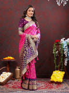 Vedant Vastram Pink Color Kanjeevaram Patola Silk Saree - Pink