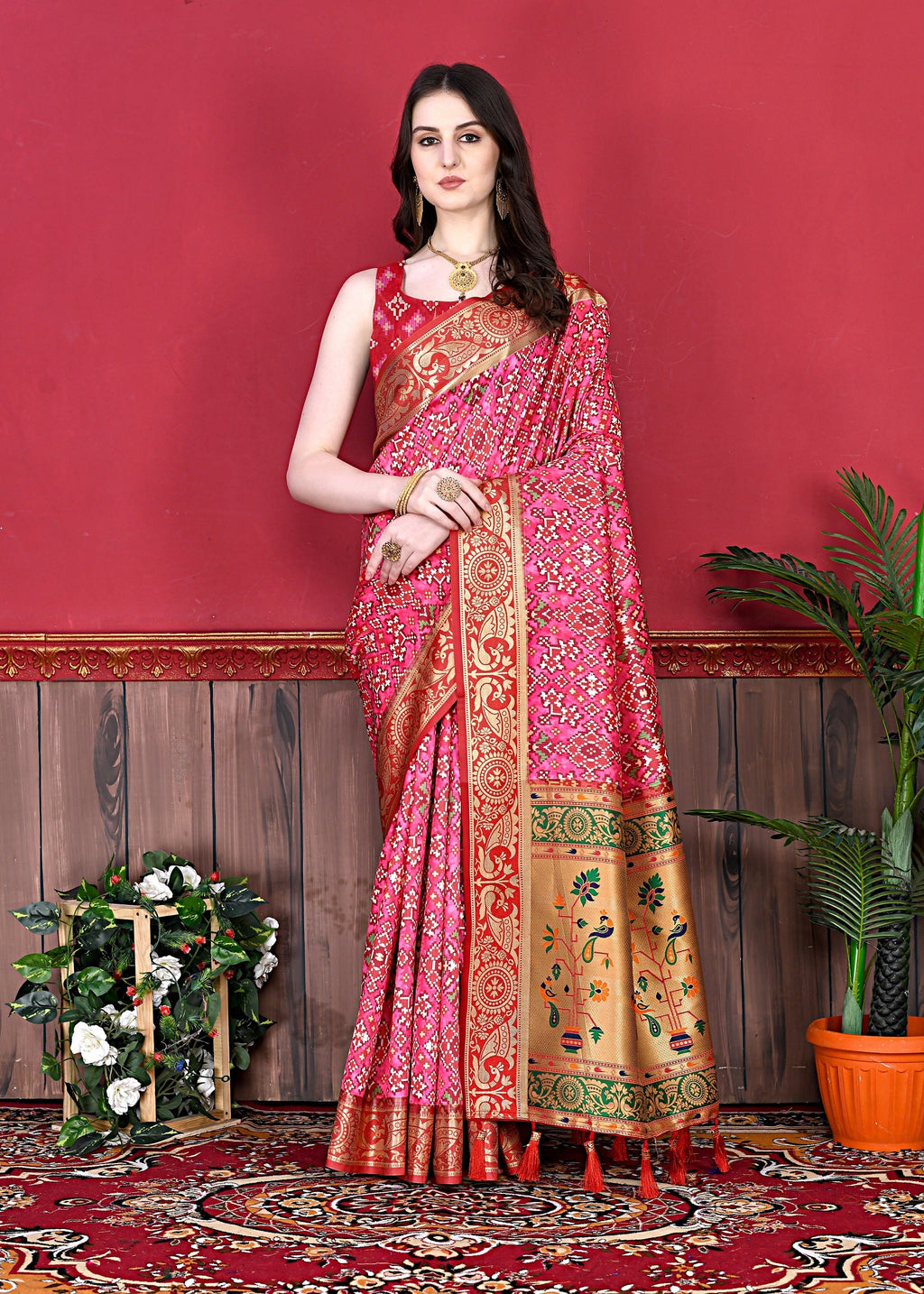 Vedant Vastram Pink Color Kanjeevaram Silk Saree - Pink