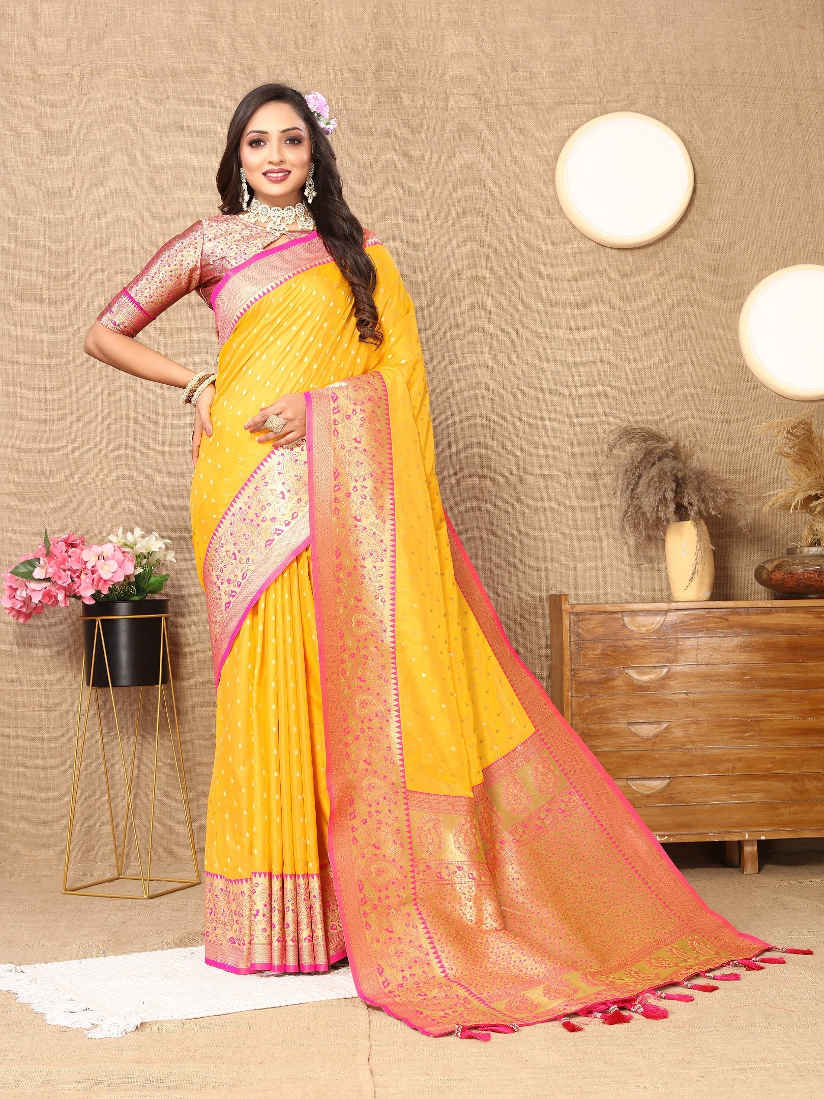 Vedant Vastram Mustard Color Kanjeevaram Silk Saree - Mustard - Distacart