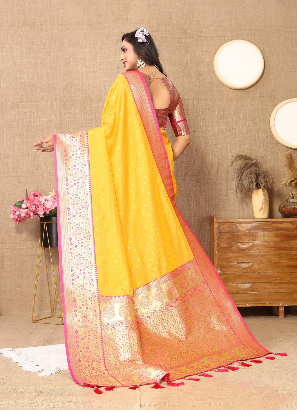 Vedant Vastram Mustard Color Kanjeevaram Silk Saree - Mustard - Distacart