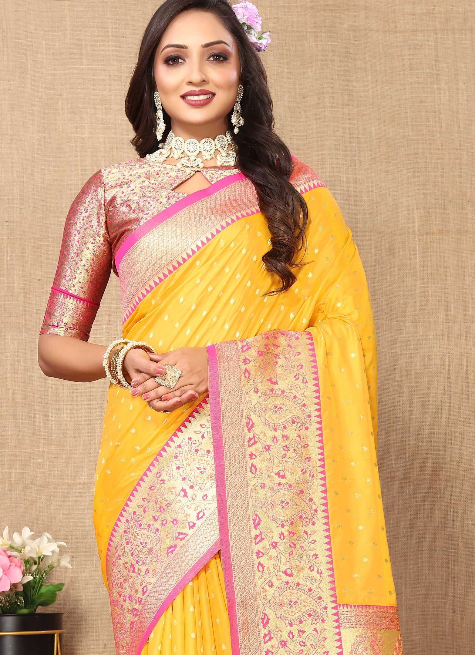 Vedant Vastram Mustard Color Kanjeevaram Silk Saree - Mustard - Distacart