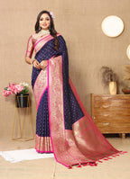 Vedant Vastram Navy Blue Color Kanjeevaram Silk Saree - Navy Blue - Distacart