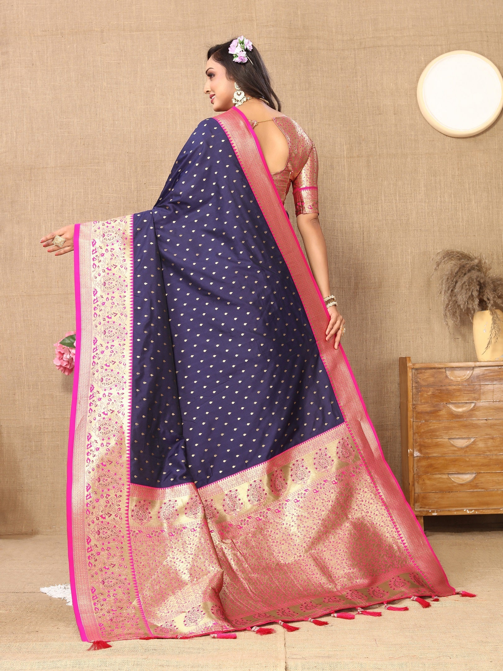 Vedant Vastram Navy Blue Color Kanjeevaram Silk Saree - Navy Blue - Distacart