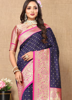 Vedant Vastram Navy Blue Color Kanjeevaram Silk Saree - Navy Blue - Distacart
