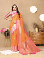Vedant Vastram Orange Color Kanjeevaram Silk Saree - Orange - Distacart