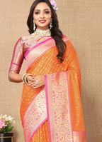 Vedant Vastram Orange Color Kanjeevaram Silk Saree - Orange - Distacart