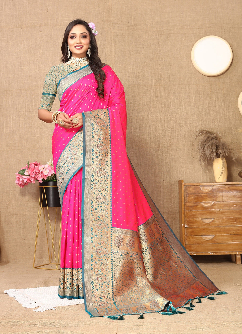 Vedant Vastram Pink Color Kanjeevaram Silk Saree - Pink - Distacart