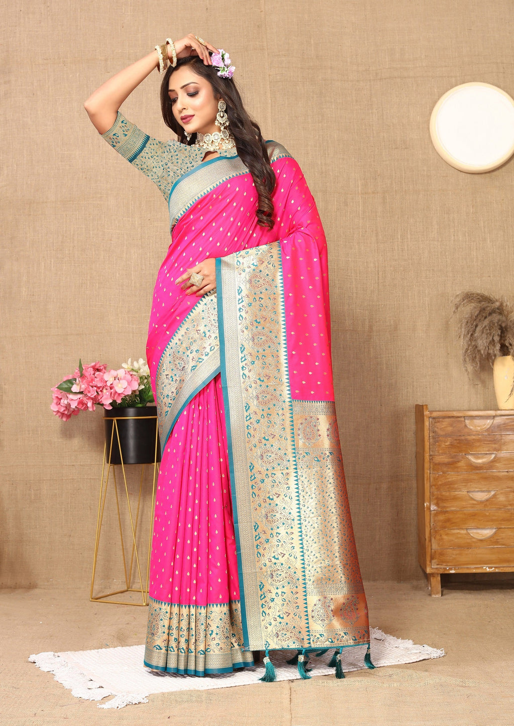 Vedant Vastram Pink Color Kanjeevaram Silk Saree - Pink - Distacart