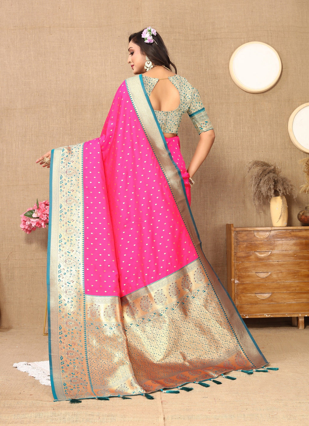 Vedant Vastram Pink Color Kanjeevaram Silk Saree - Pink - Distacart
