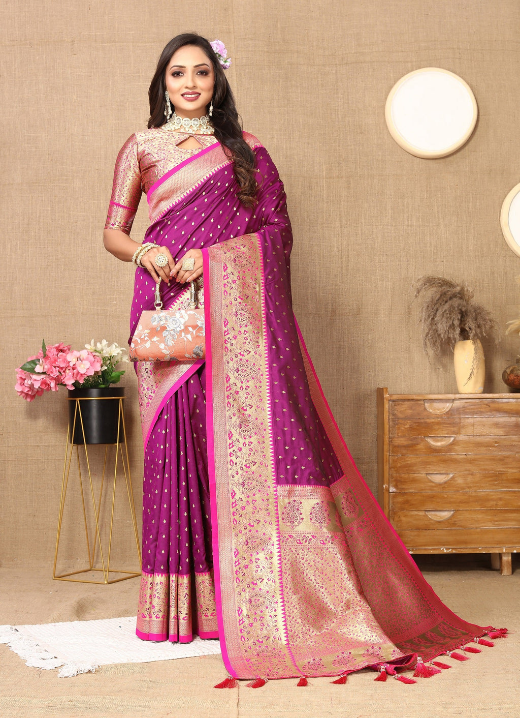 Vedant Vastram Purple Color Kanjeevaram Silk Saree - Purple - Distacart