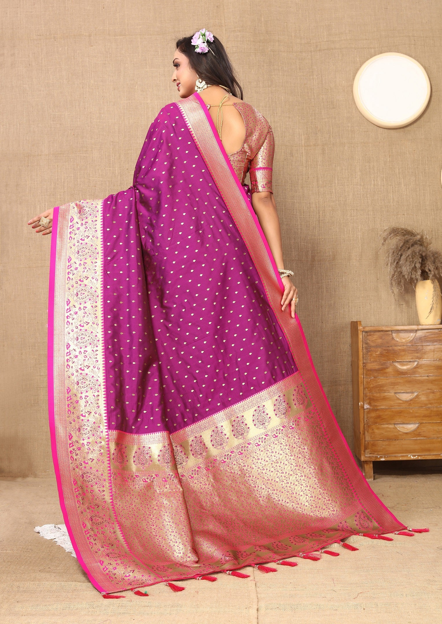 Vedant Vastram Purple Color Kanjeevaram Silk Saree - Purple - Distacart