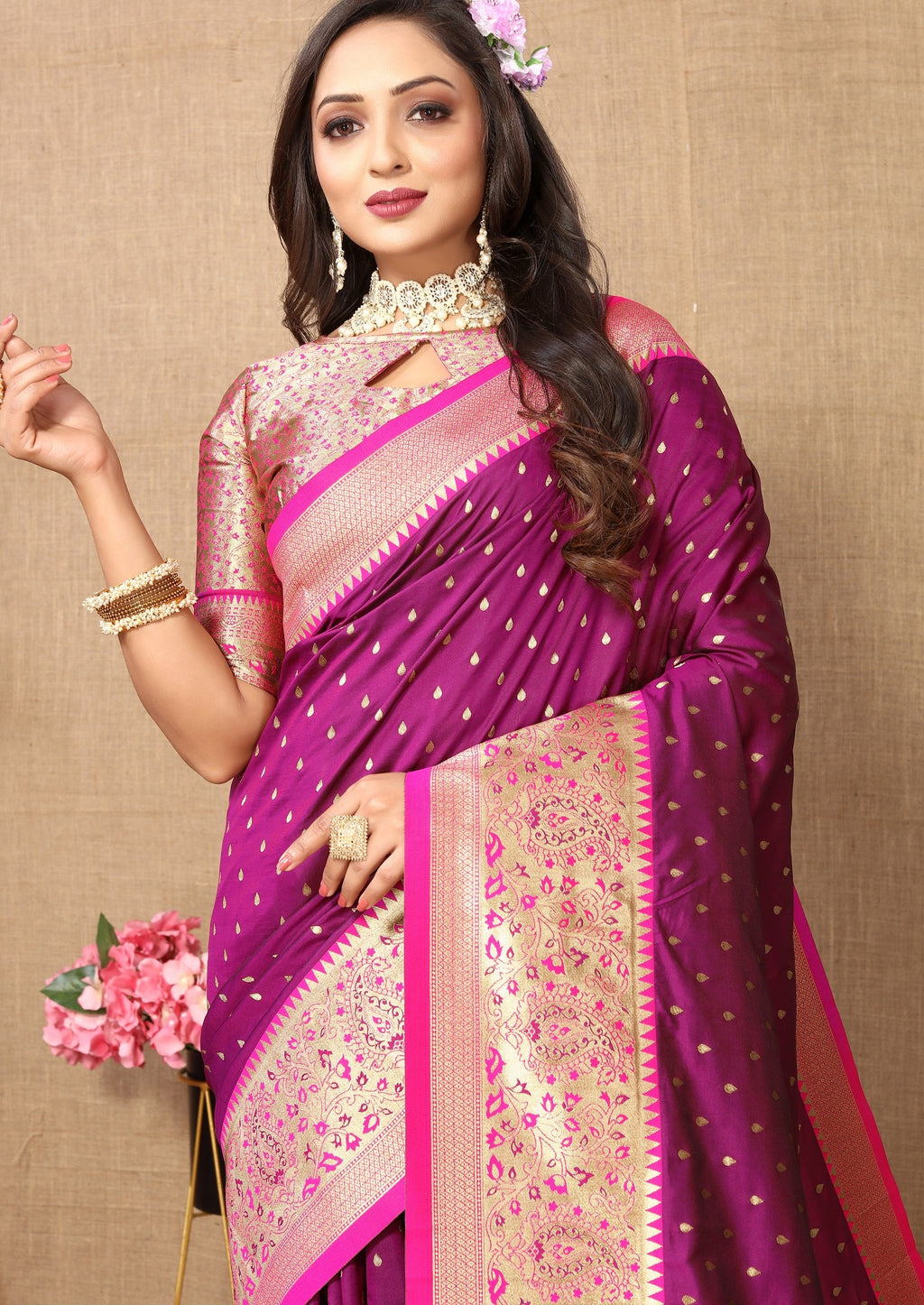 Vedant Vastram Purple Color Kanjeevaram Silk Saree - Purple - Distacart