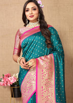 Vedant Vastram Rama Color Kanjeevaram Silk Saree - Rama - Distacart
