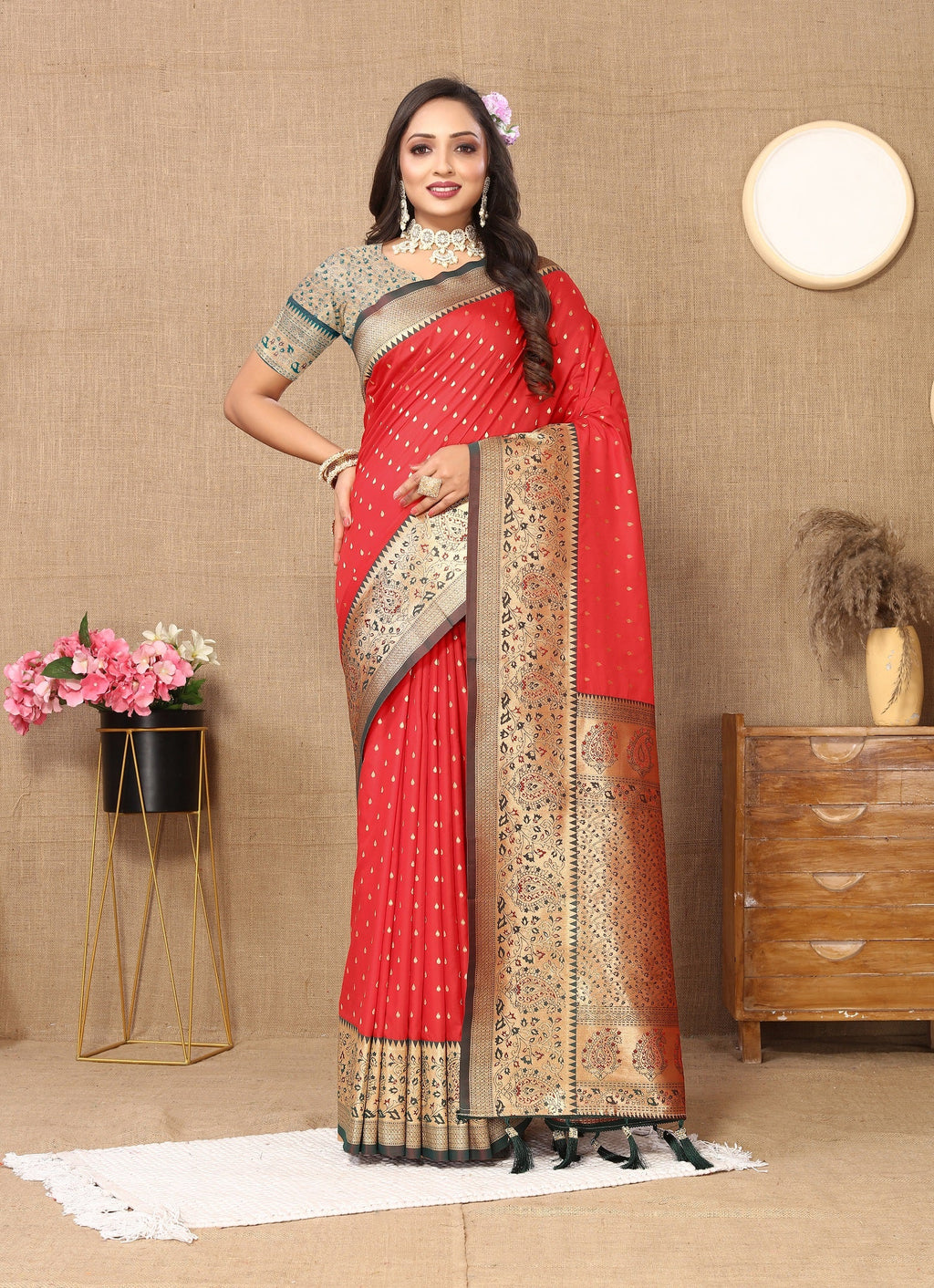 Vedant Vastram Red Color Kanjeevaram Silk Saree - Red - Distacart
