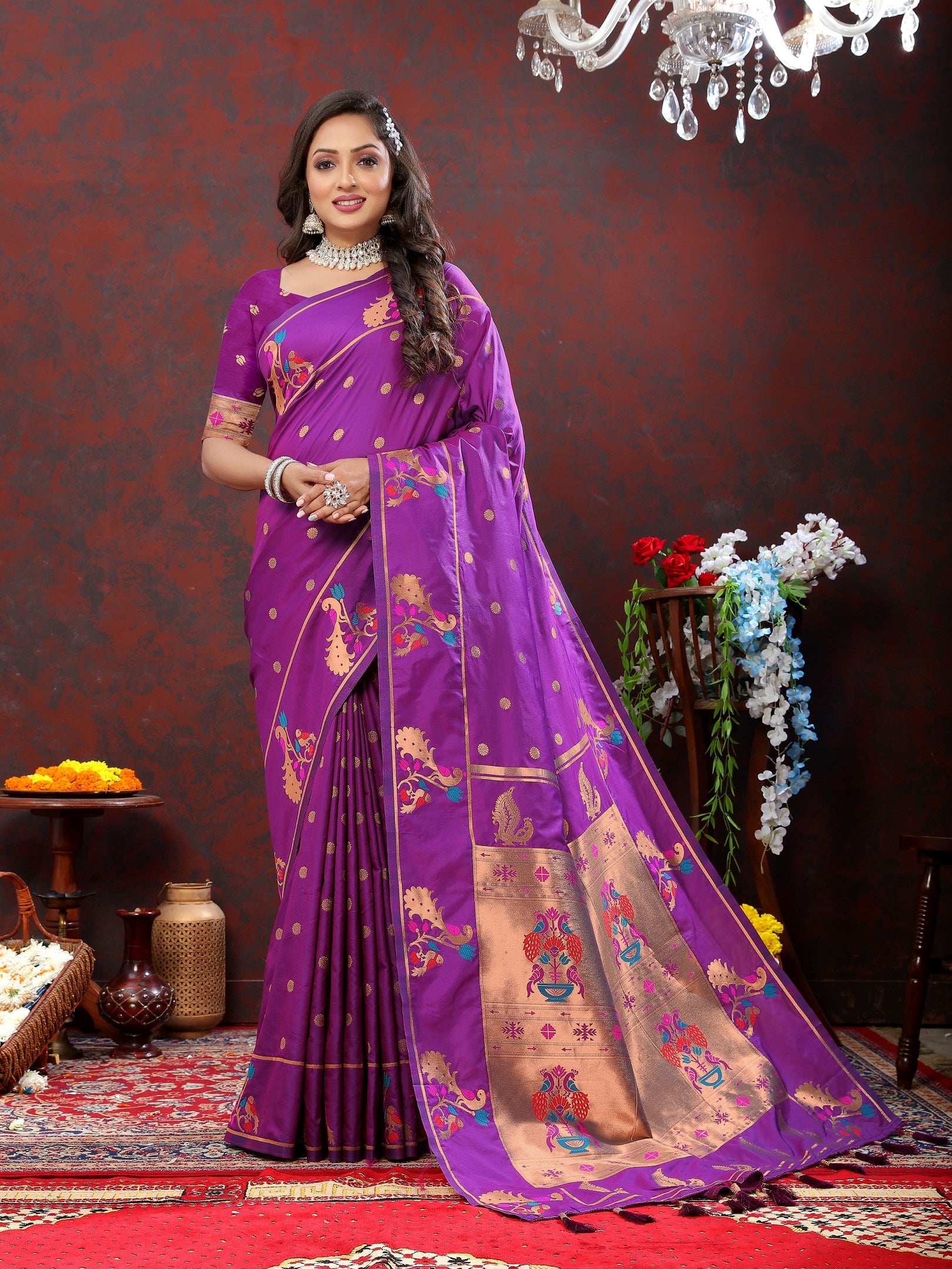 Vedant Vastram Purple Color Paithani Silk Saree - Purple