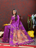 Vedant Vastram Purple Color Paithani Silk Saree - Purple