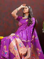 Vedant Vastram Purple Color Paithani Silk Saree - Purple