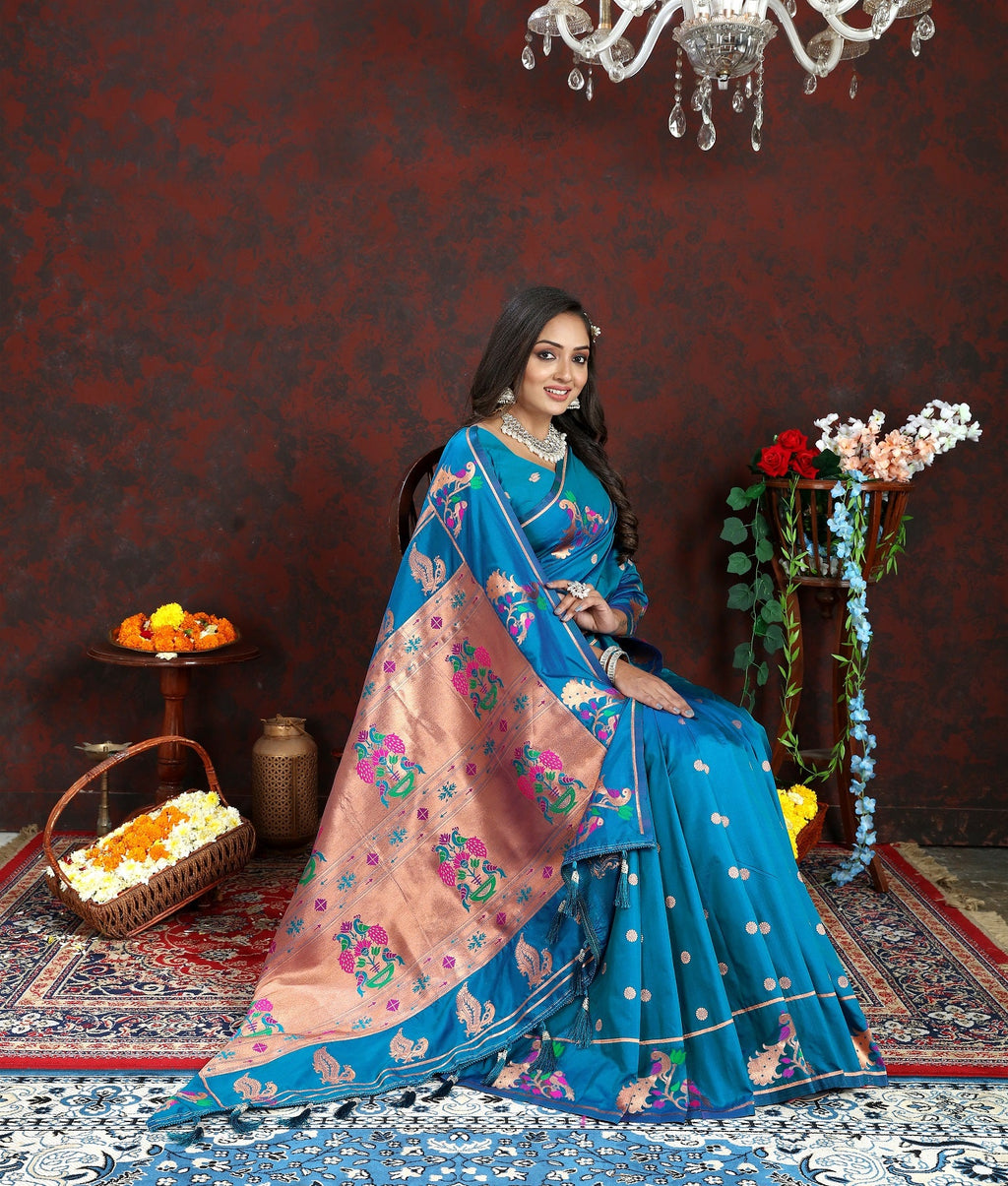 Vedant Vastram Rama Color Paithani Silk Saree - Rama