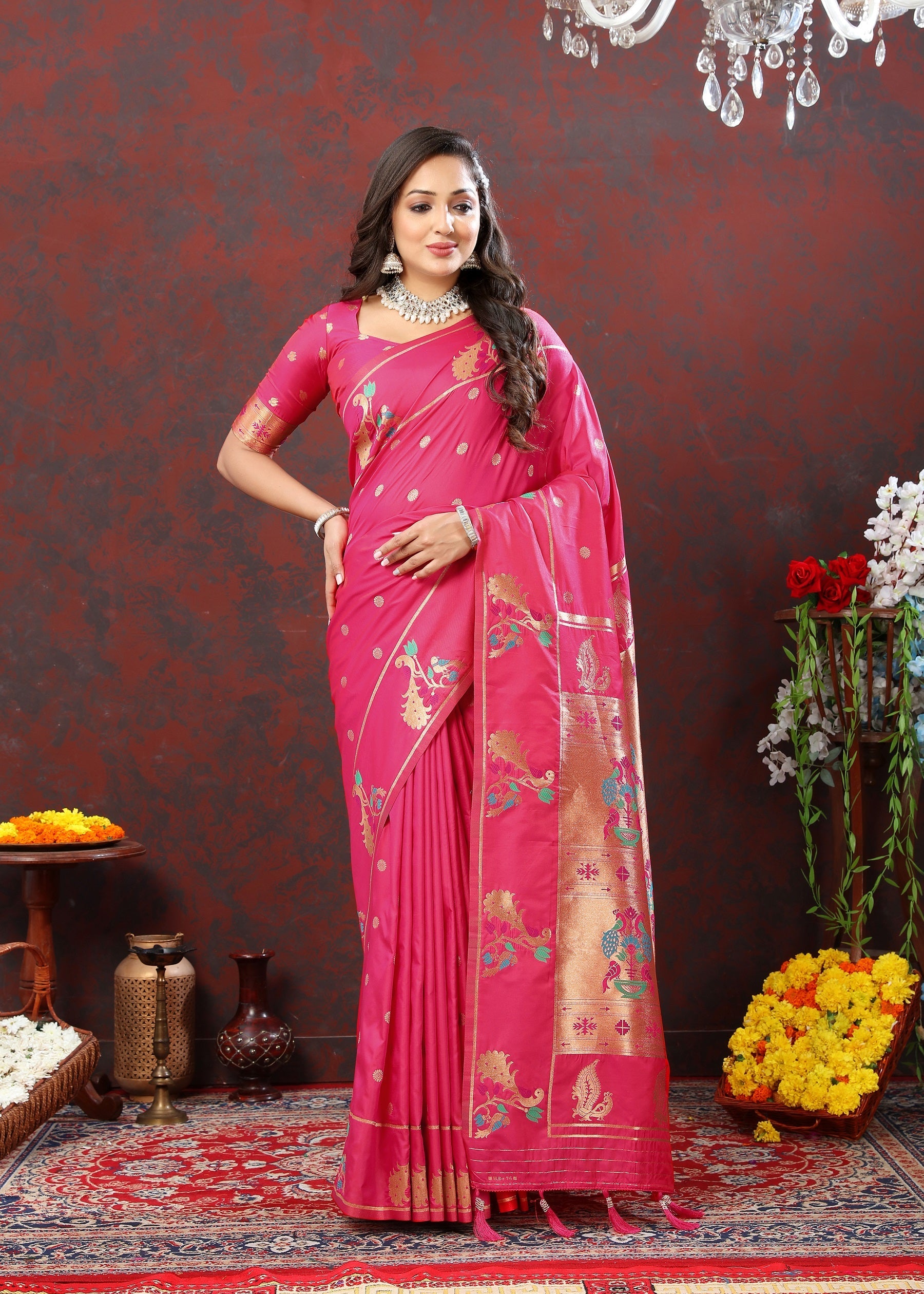 Vedant Vastram Rani Pink Color Paithani Silk Saree - Rani Pink