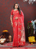 Vedant Vastram Red Color Paithani Silk Saree - Red