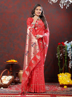Vedant Vastram Red Color Paithani Silk Saree - Red