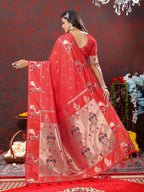 Vedant Vastram Red Color Paithani Silk Saree - Red