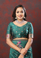 Vedant Vastram Red Green Color Paithani Silk Saree - Green