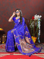 Vedant Vastram Royal Blue Color Paithani Silk Saree - Royal Blue