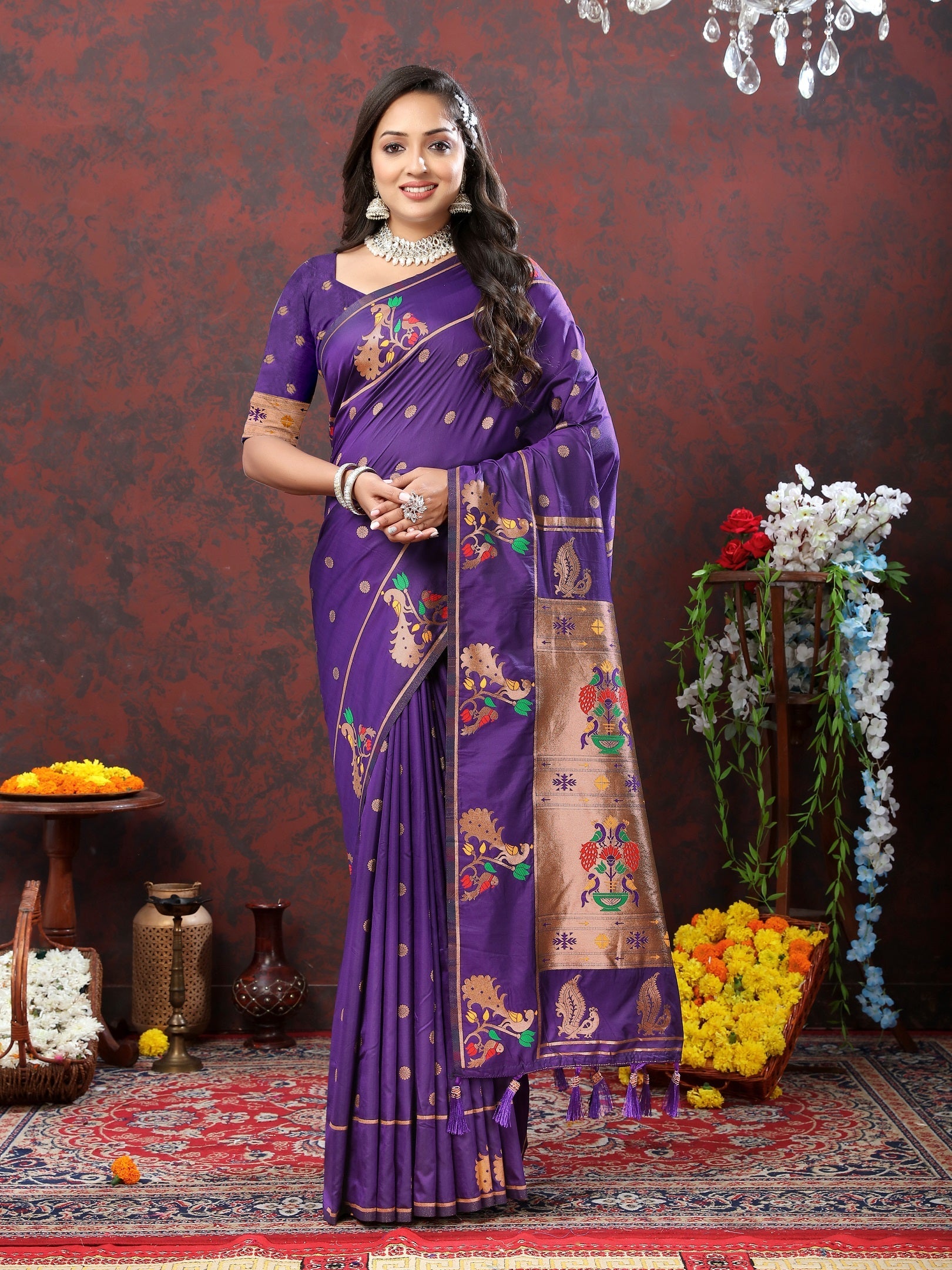 Vedant Vastram Violet Color Paithani Silk Saree - Violet
