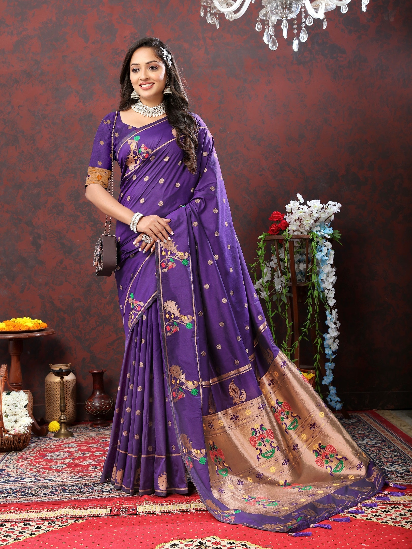 Vedant Vastram Violet Color Paithani Silk Saree - Violet