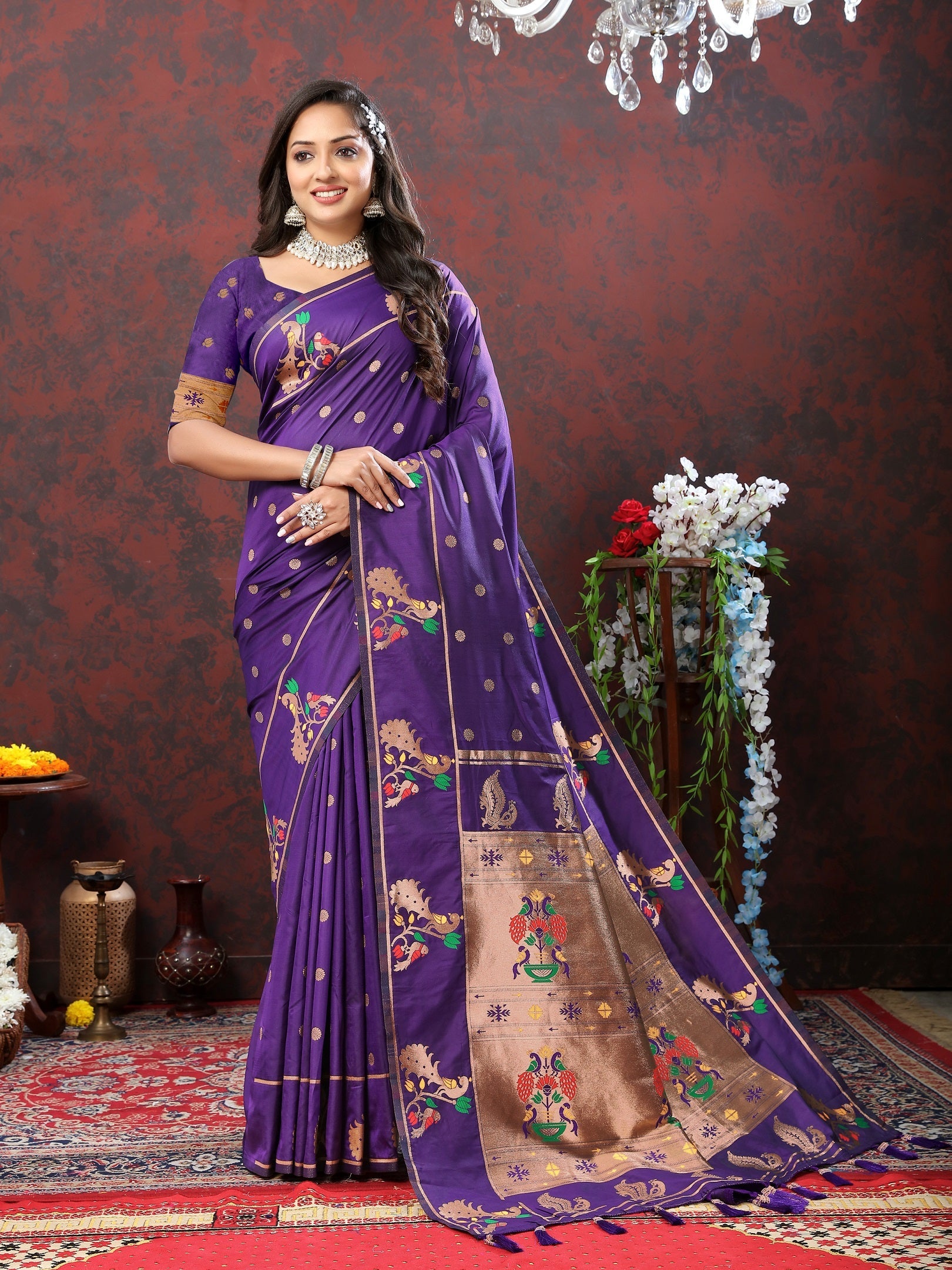 Vedant Vastram Violet Color Paithani Silk Saree - Violet