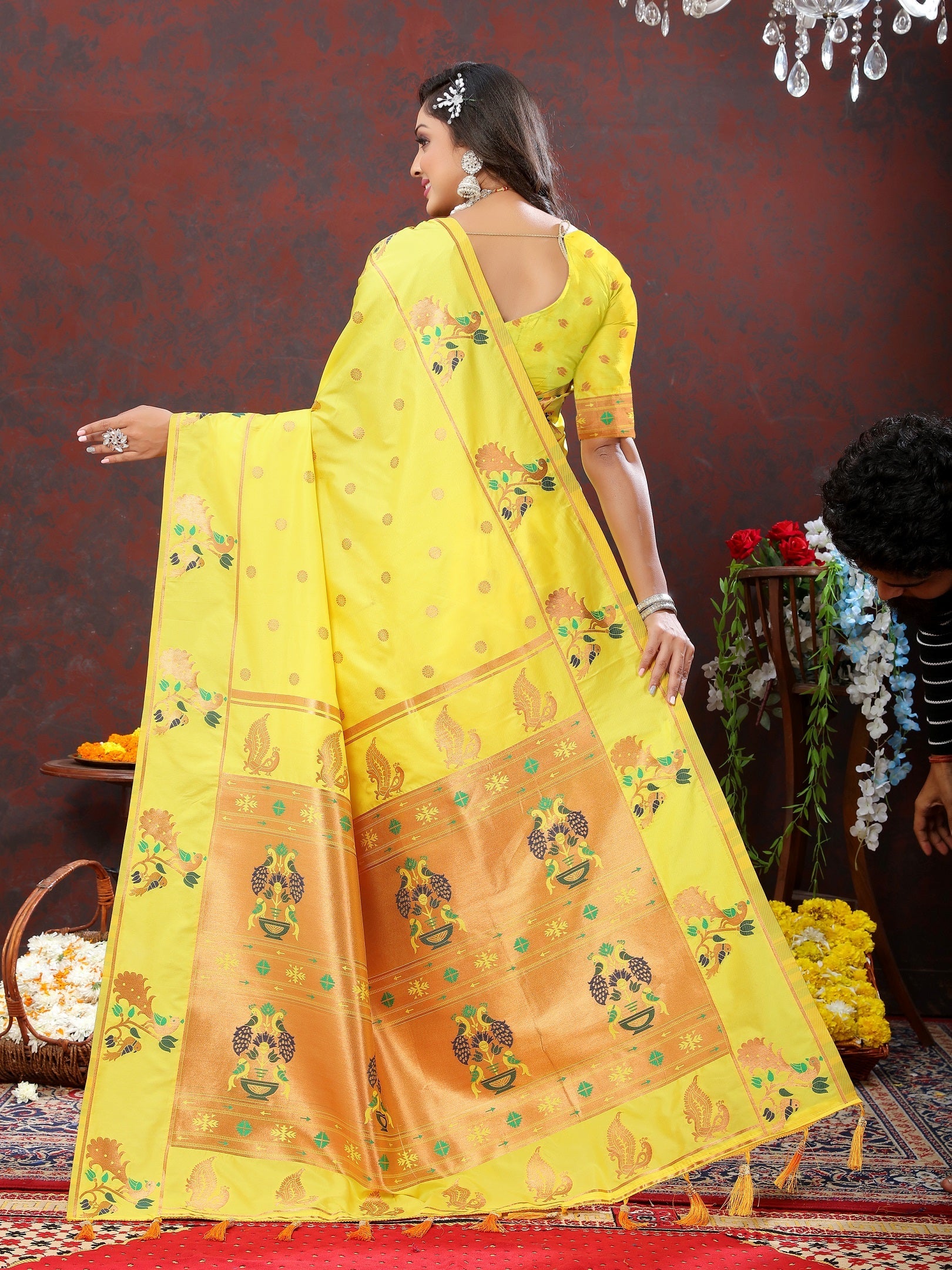 Vedant Vastram Yellow Color Paithani Silk Saree - Yellow