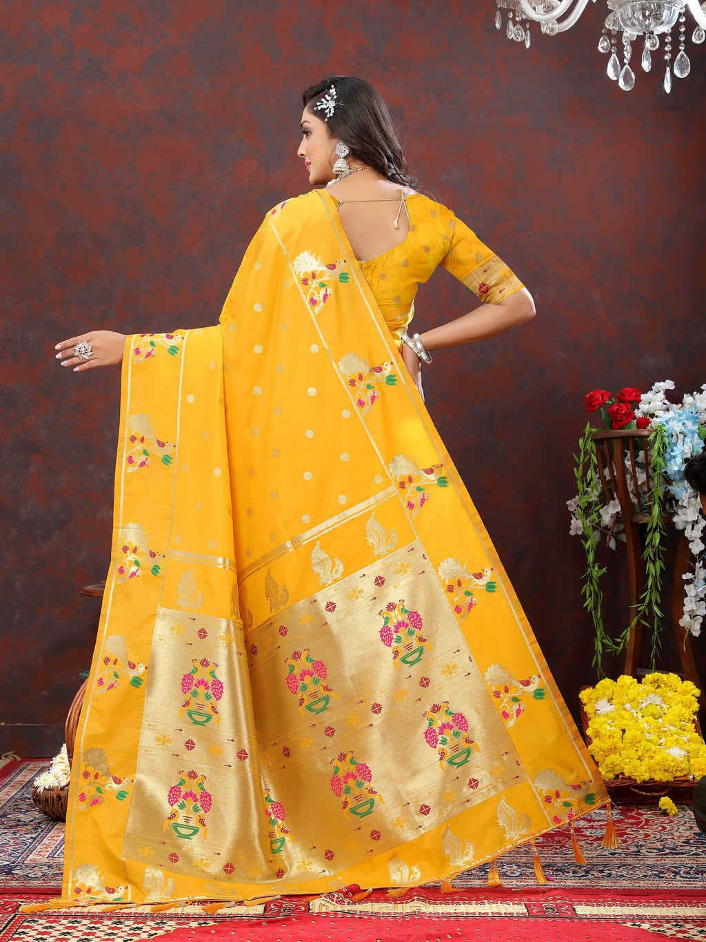 Vedant Vastram Mustard Color Paithani Silk Saree - Mustard