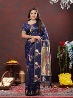 Vedant Vastram Navy Blue Color Paithani Silk Saree - Navy Blue