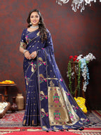 Vedant Vastram Navy Blue Color Paithani Silk Saree - Navy Blue