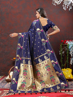 Vedant Vastram Navy Blue Color Paithani Silk Saree - Navy Blue