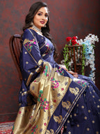 Vedant Vastram Navy Blue Color Paithani Silk Saree - Navy Blue