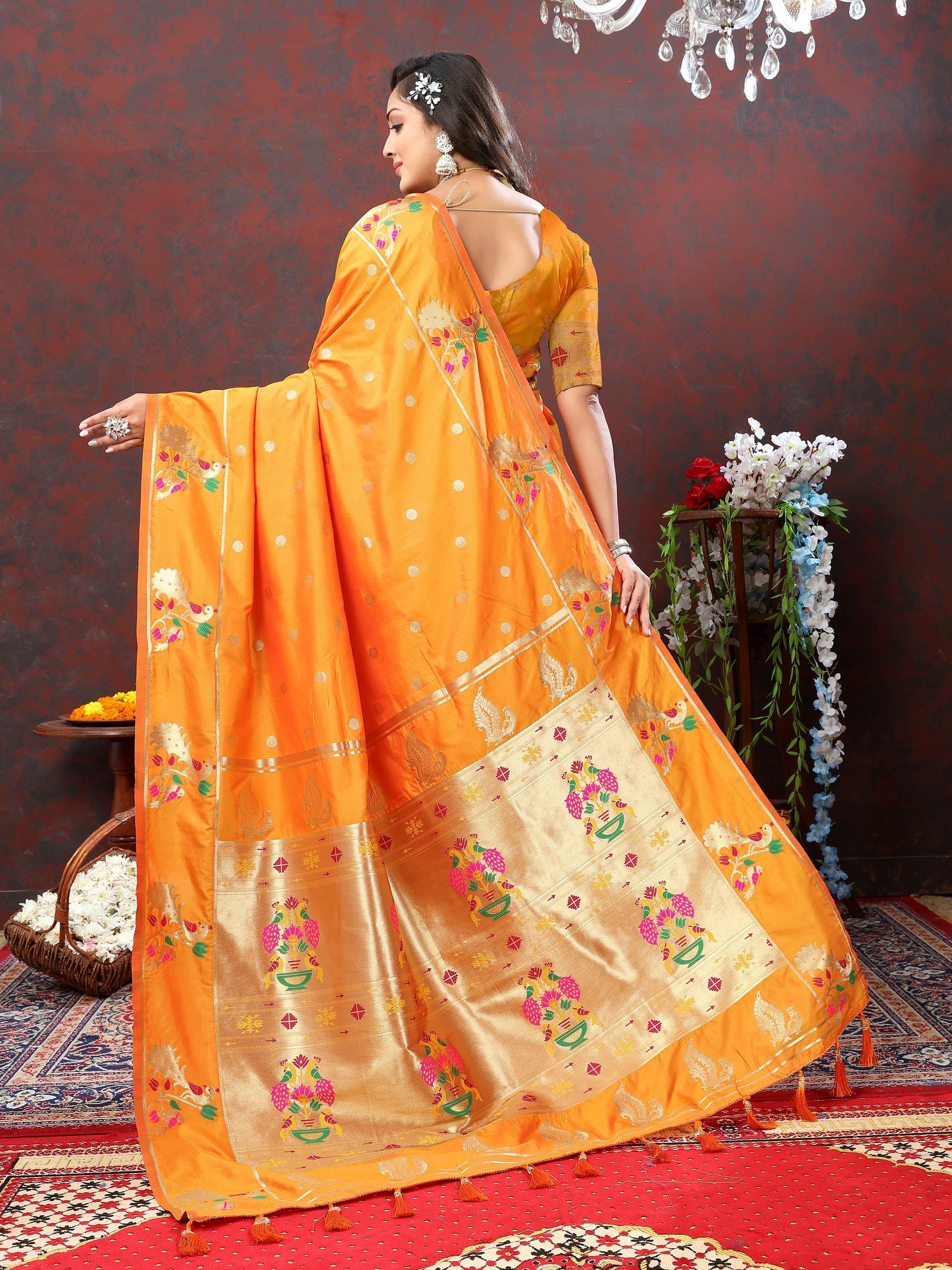 Vedant Vastram Orange Color Paithani Silk Saree - Orange