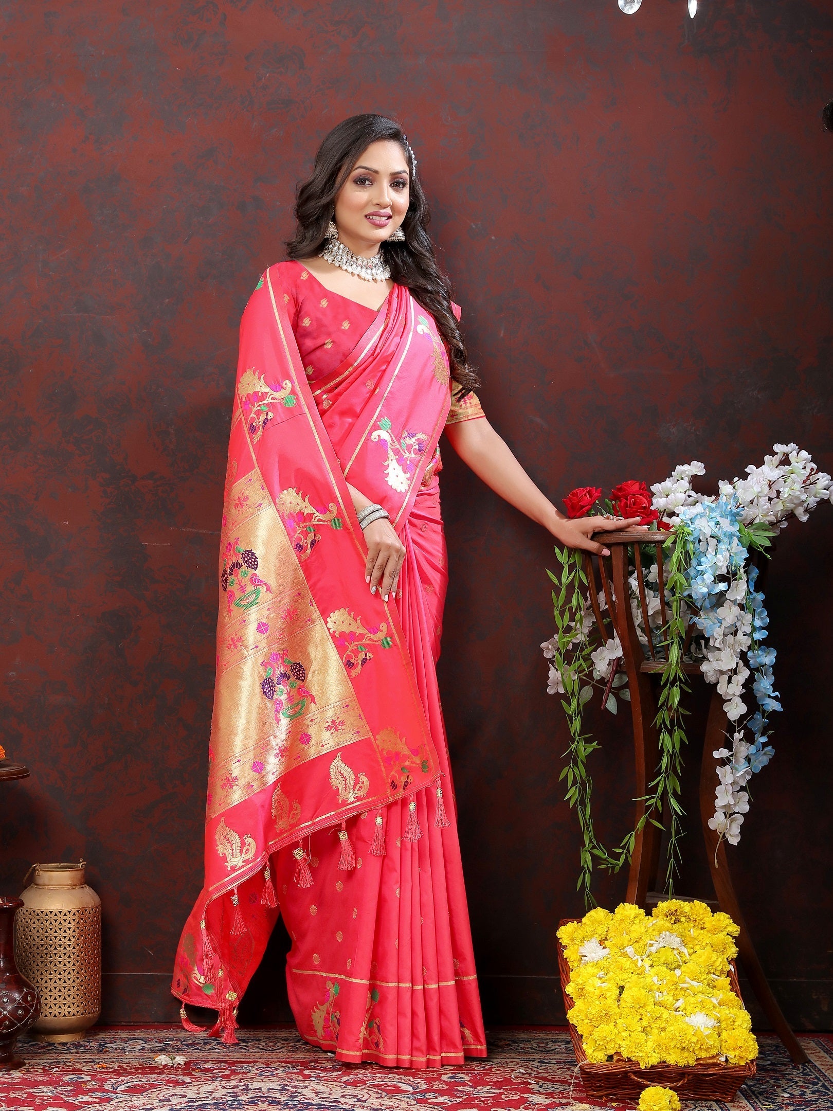 Vedant Vastram Peach Color Paithani Silk Saree - Peach