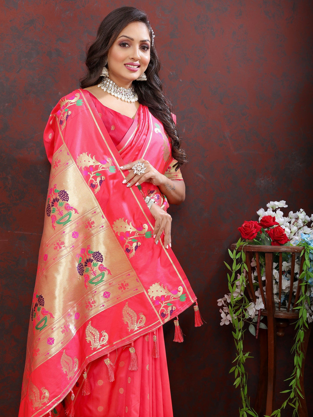 Vedant Vastram Peach Color Paithani Silk Saree - Peach