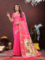 Vedant Vastram Pink Color Paithani Silk Saree - Pink