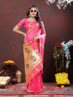 Vedant Vastram Pink Color Paithani Silk Saree - Pink