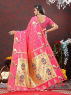 Vedant Vastram Pink Color Paithani Silk Saree - Pink