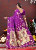 Vedant Vastram Purple Color Paithani Silk Saree - Purple