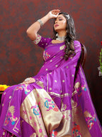 Vedant Vastram Purple Color Paithani Silk Saree - Purple