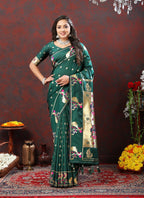 Vedant Vastram Rama Color Paithani Silk Saree - Rama