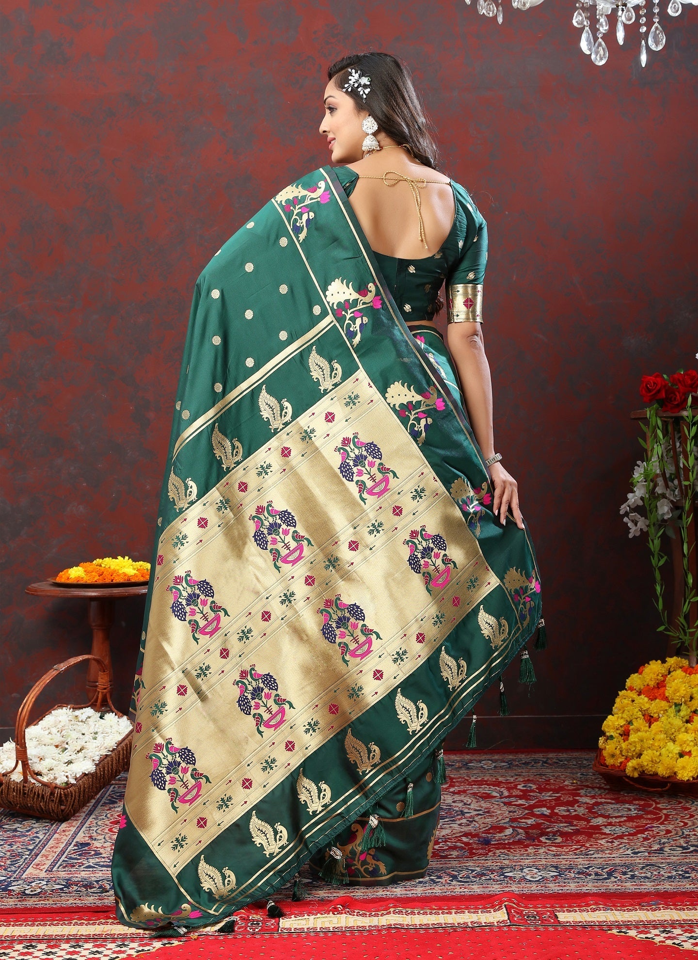 Vedant Vastram Rama Color Paithani Silk Saree - Rama