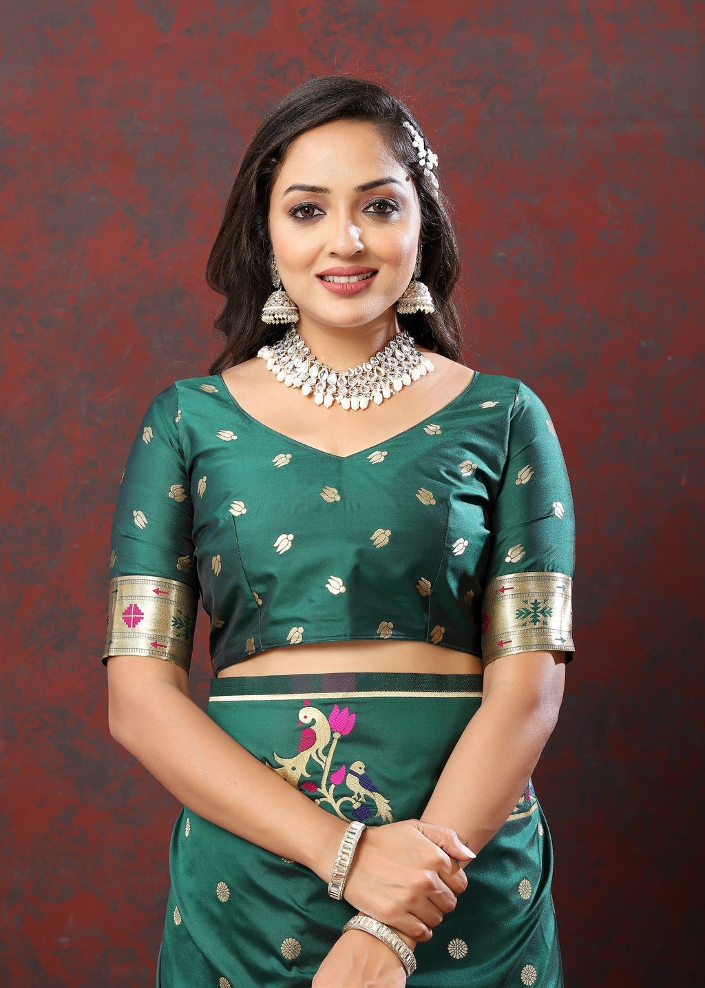 Vedant Vastram Rama Color Paithani Silk Saree - Rama