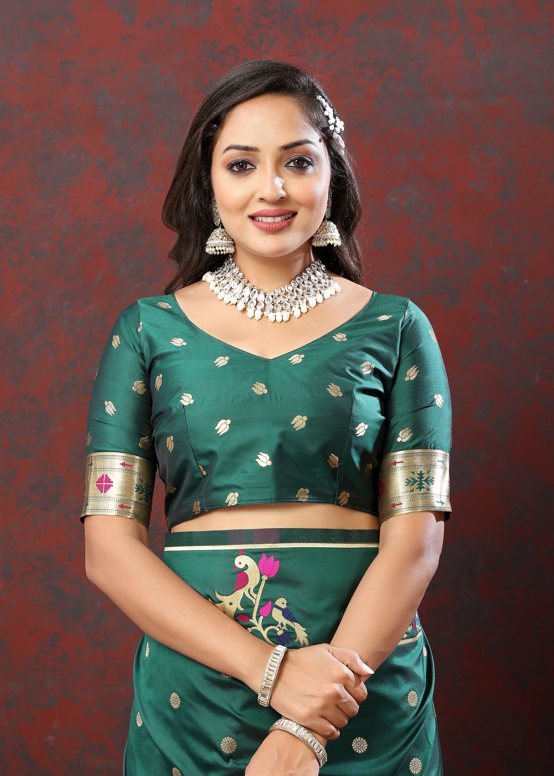 Vedant Vastram Rama Color Paithani Silk Saree - Rama